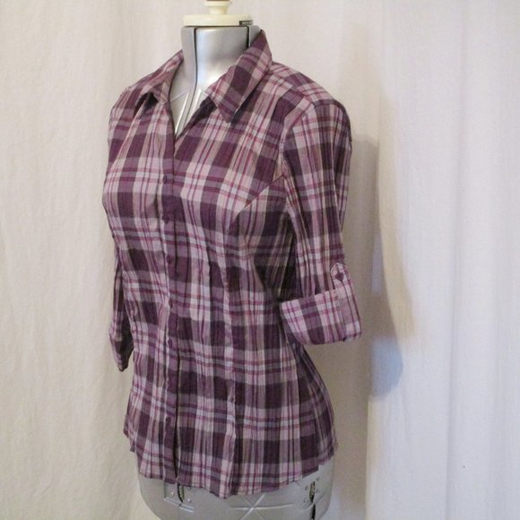 Christopher & Banks Plaid Button Down L - Picture 2 of 8